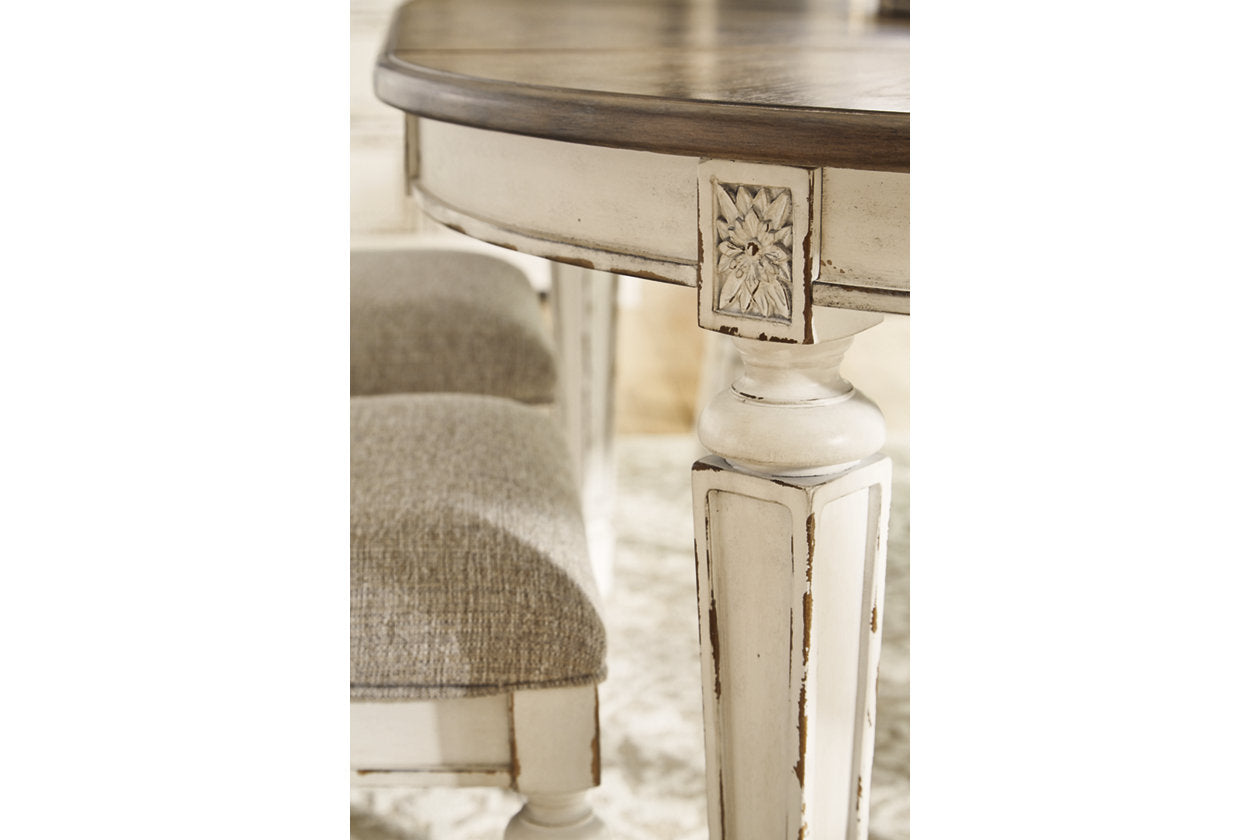 Realyn Chipped White Dining Table and 4 Chairs - Ashley - Luna Furniture