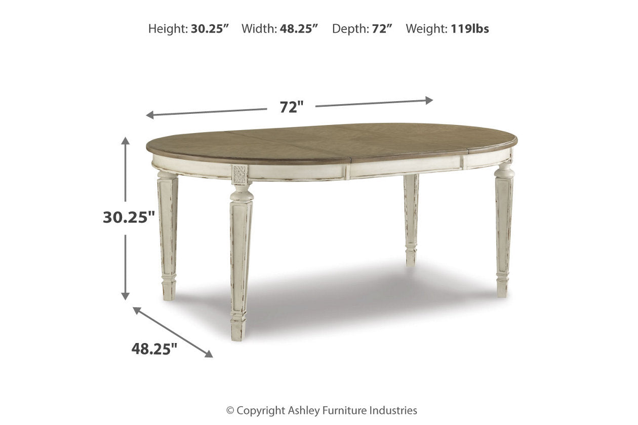 Realyn Chipped White Dining Table and 4 Chairs - Ashley - Luna Furniture