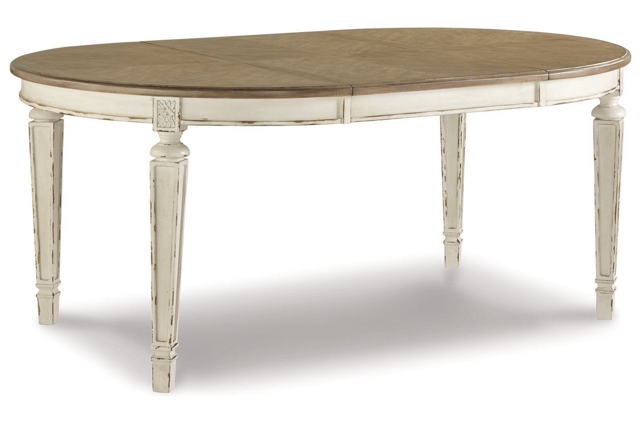 Realyn Chipped White Dining Table and 4 Chairs - Ashley - Luna Furniture