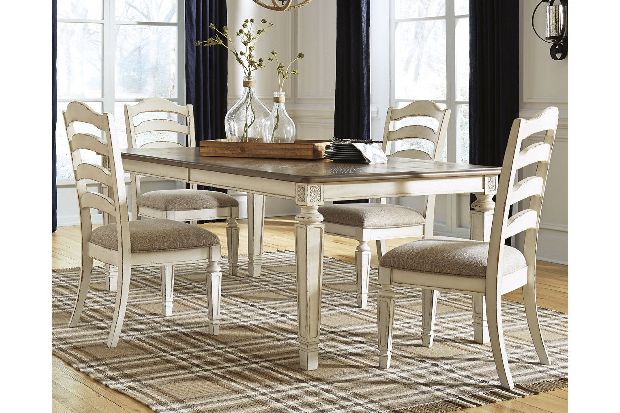 Realyn Chipped White Dining Table and 8 Chairs - Ashley - Luna Furniture