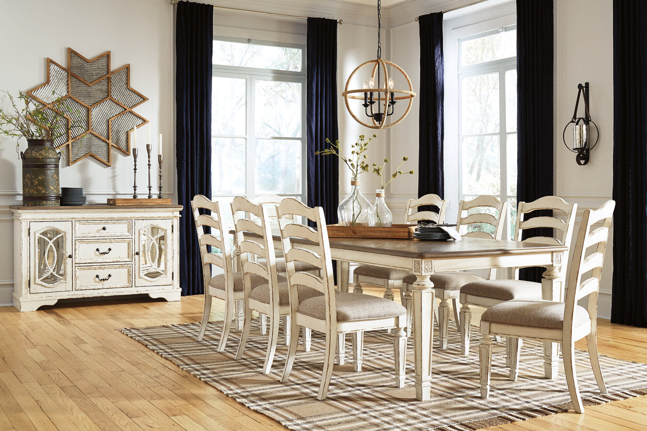 Realyn Chipped White Dining Table and 8 Chairs - Ashley - Luna Furniture