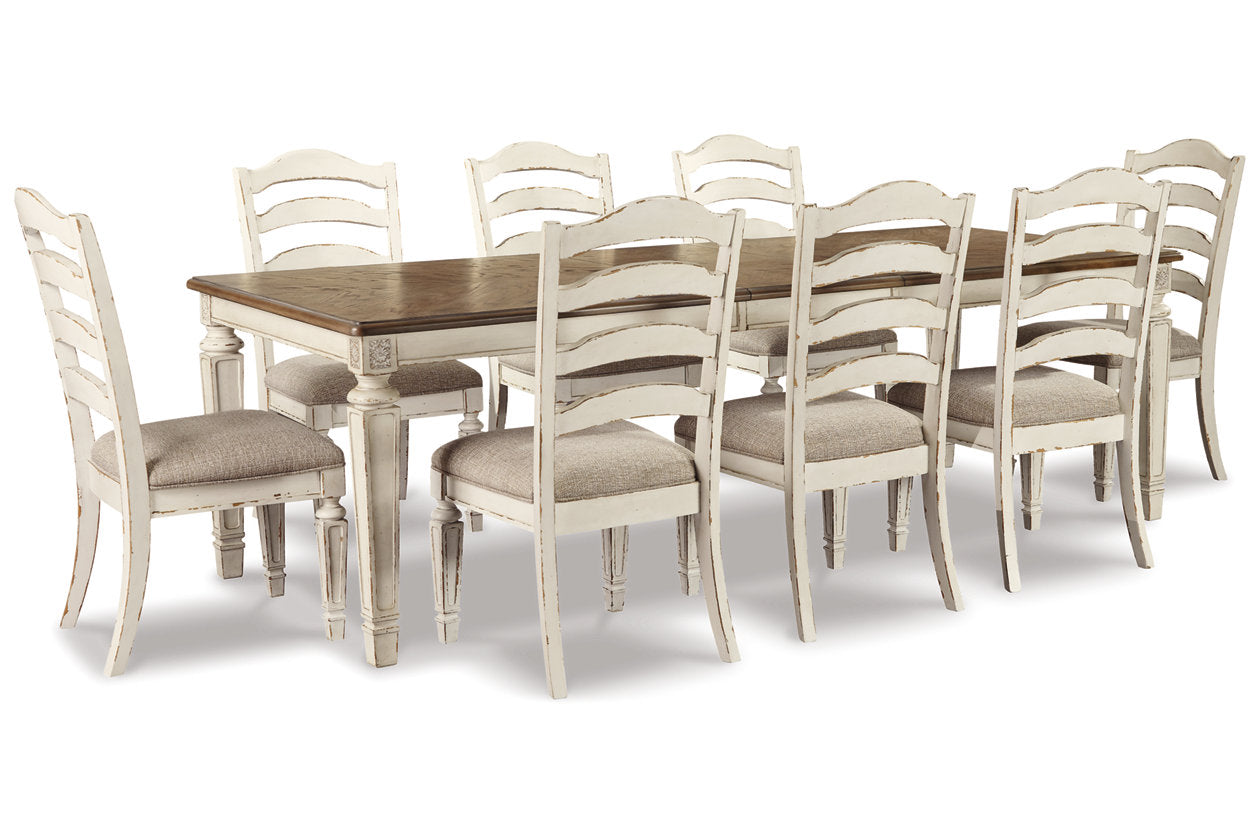 Realyn Chipped White Dining Table and 8 Chairs - Ashley - Luna Furniture