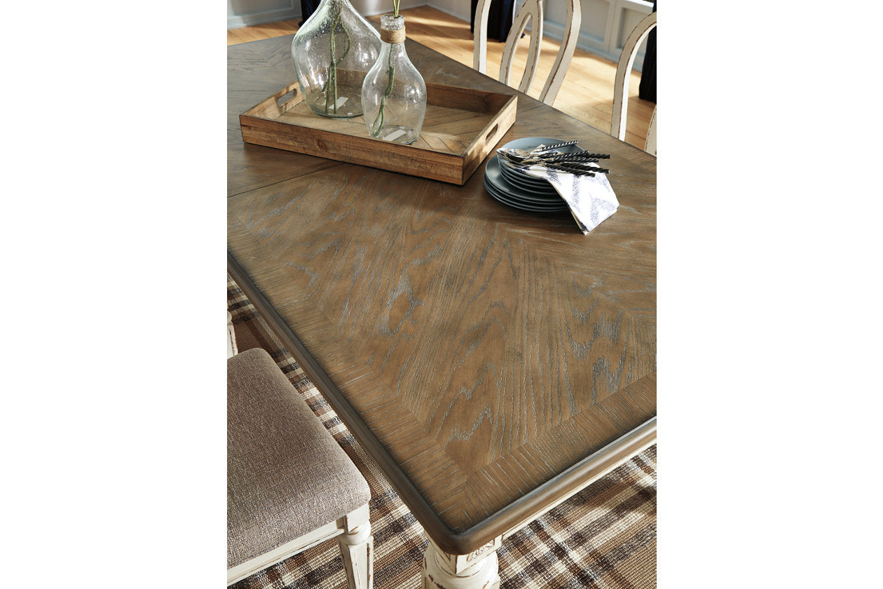 Realyn Chipped White Dining Table and 8 Chairs - Ashley - Luna Furniture