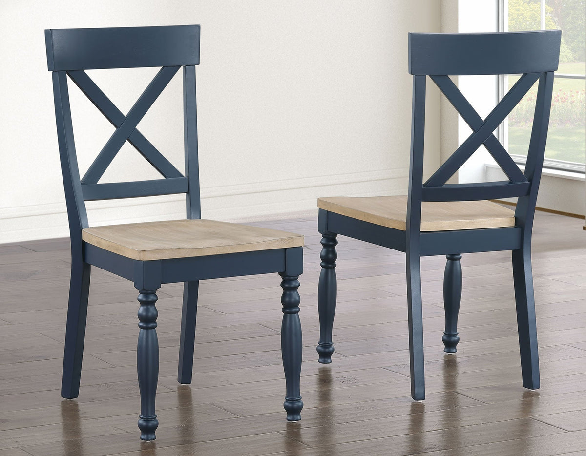 Darcy Solid Wood Side Chair, Midnight Blue and Natural Finish, Set of 2