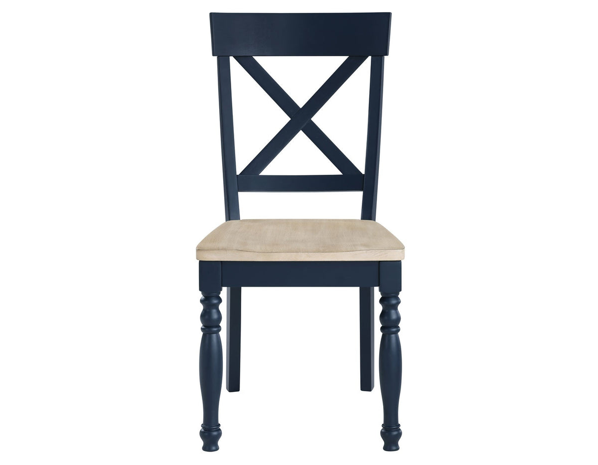 Darcy Solid Wood Side Chair, Midnight Blue and Natural Finish, Set of 2
