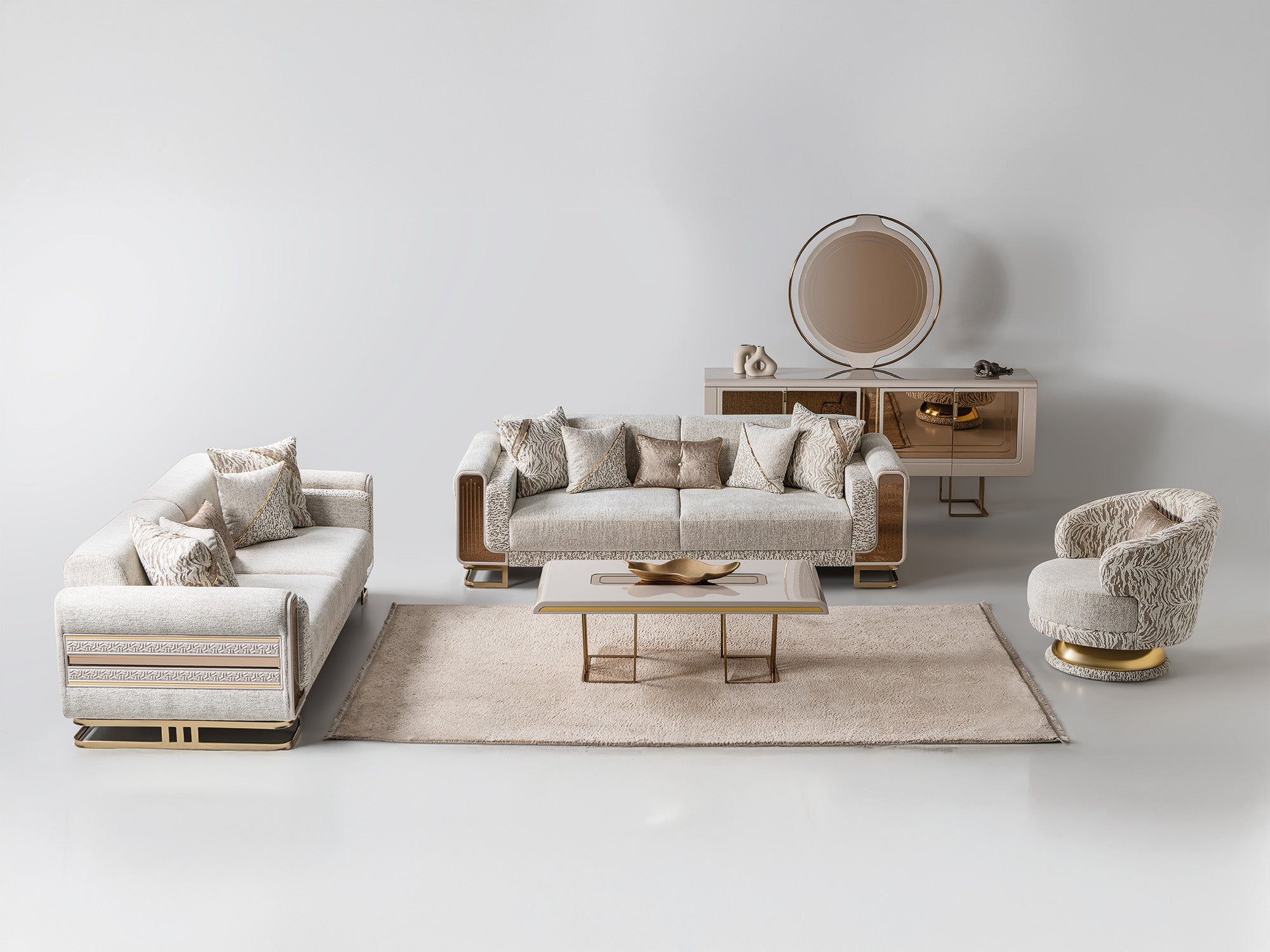 Delux 3-pieces (Sofa & Loveseat & Chair) Livingroom Set in Cream