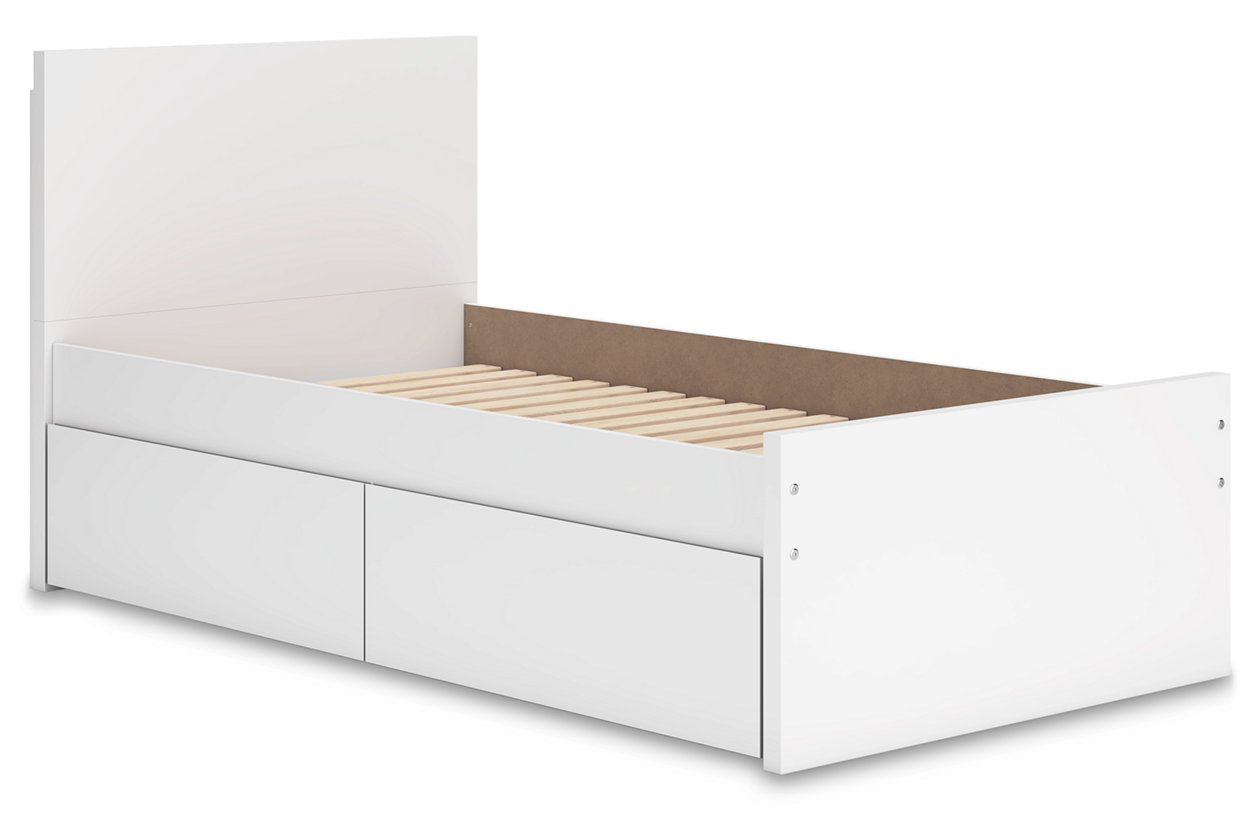Onita White Twin Panel Platform Bed with 1 Side Storage - Ashley - Luna Furniture