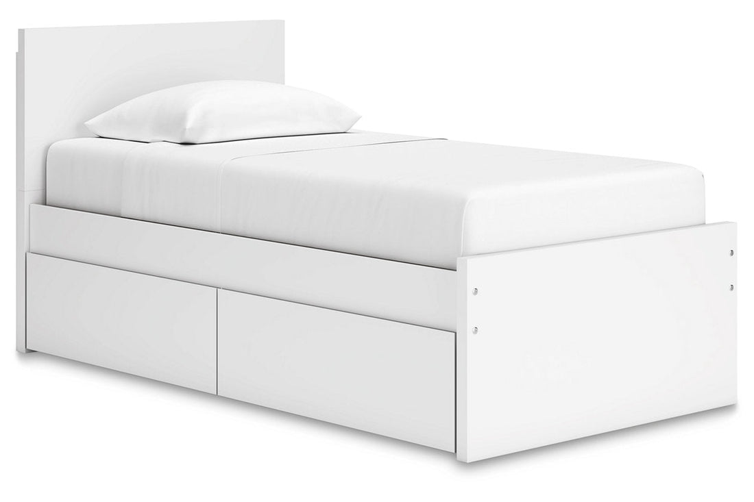 Onita White Twin Panel Platform Bed with 1 Side Storage - Ashley - Luna Furniture