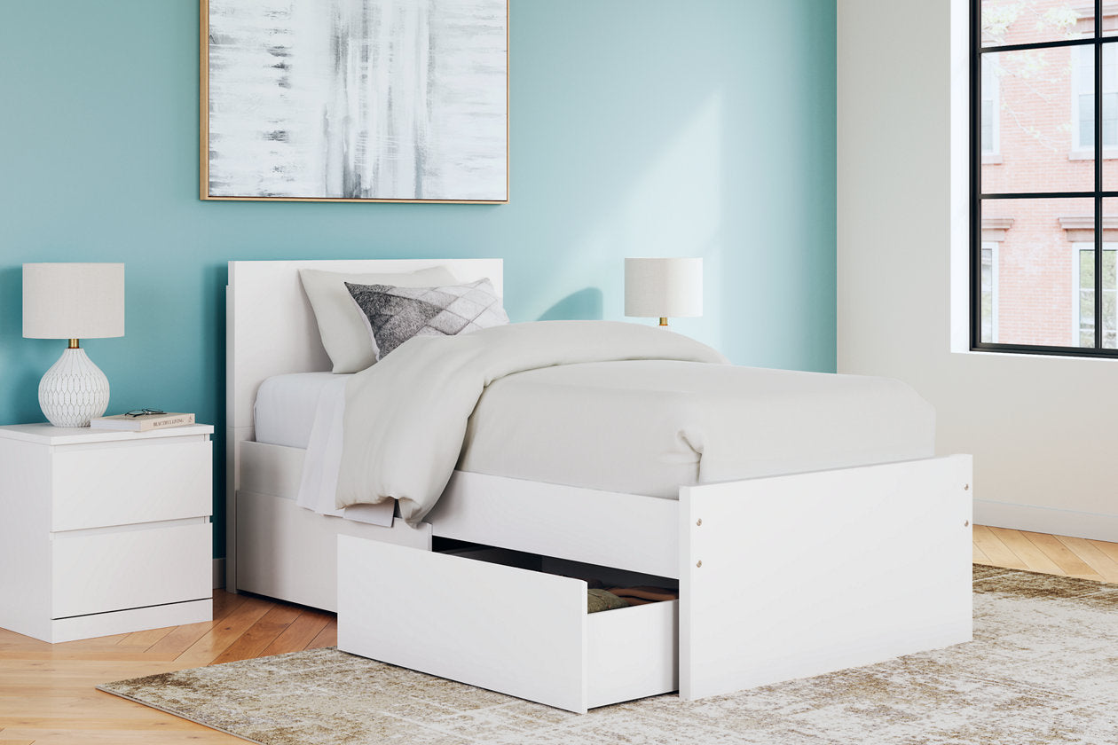 Onita White Twin Panel Platform Bed with 1 Side Storage - Ashley - Luna Furniture