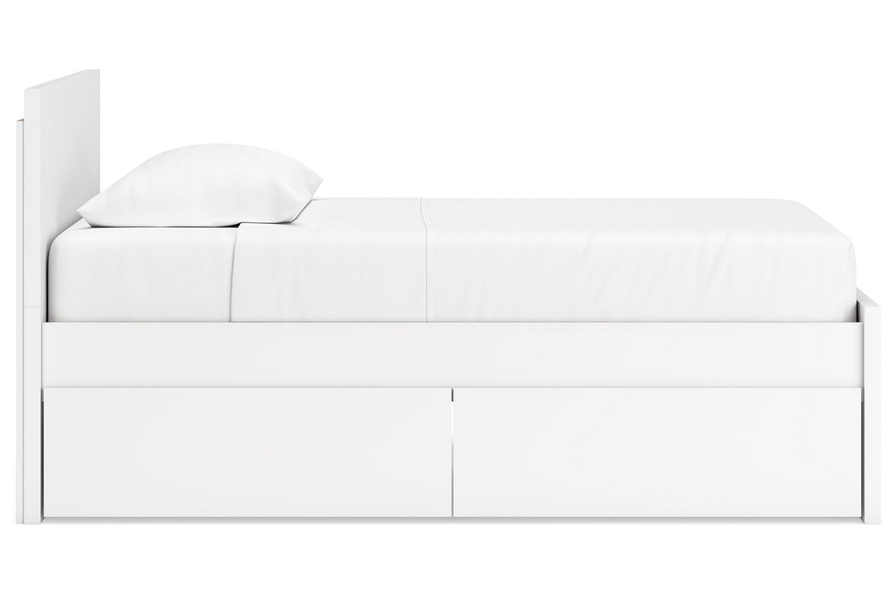 Onita White Twin Panel Platform Bed with 1 Side Storage - Ashley - Luna Furniture