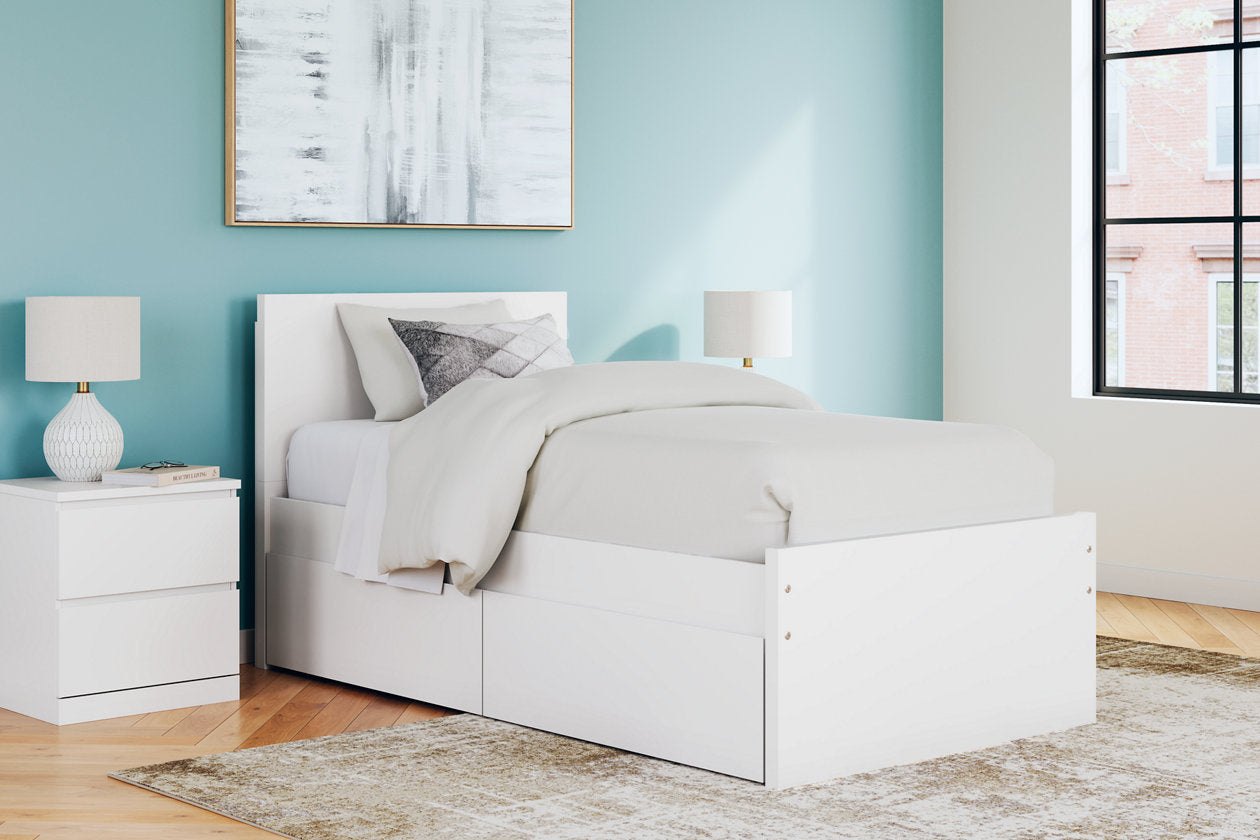 Onita White Twin Panel Platform Bed with 1 Side Storage - Ashley - Luna Furniture