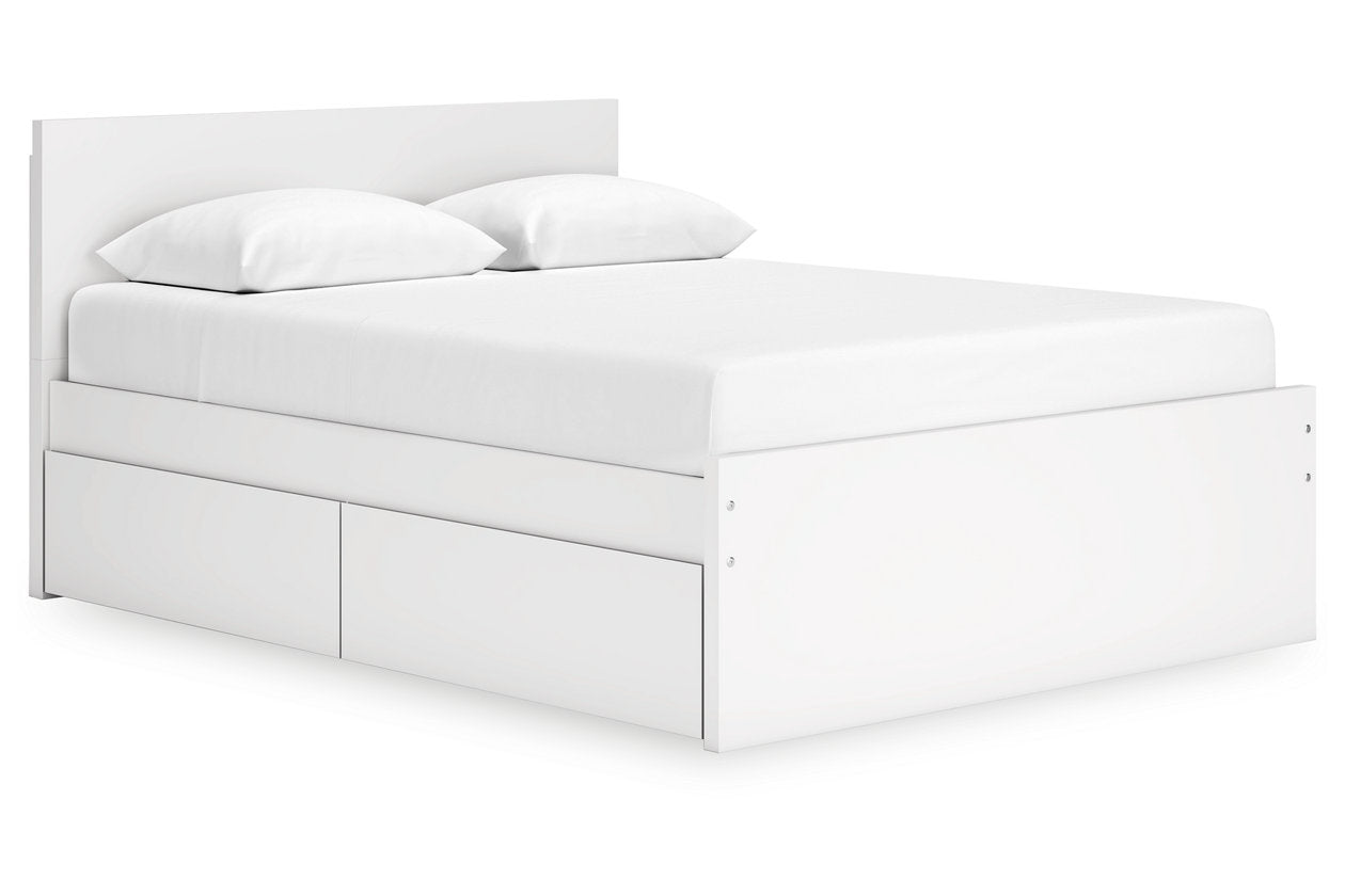 Onita White Queen Platform Bed with 1 Side Storage - Ashley - Luna Furniture