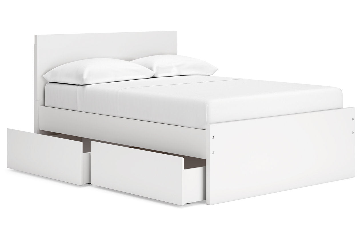 Onita White Full Panel Platform Bed with 1 Side Storage - Ashley - Luna Furniture