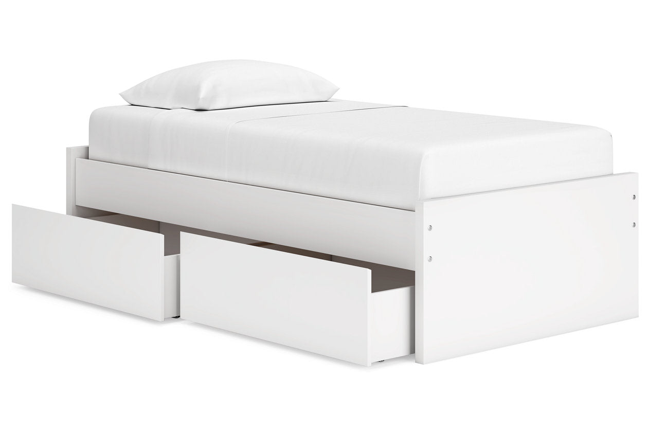 Onita White Twin Platform Bed with 1 Side Storage - Ashley - Luna Furniture