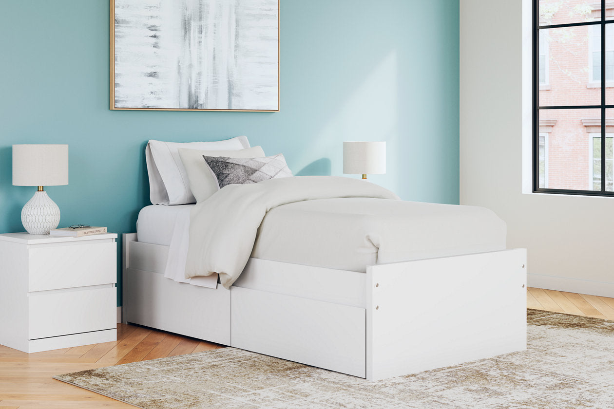 Onita White Twin Platform Bed with 1 Side Storage - Ashley - Luna Furniture
