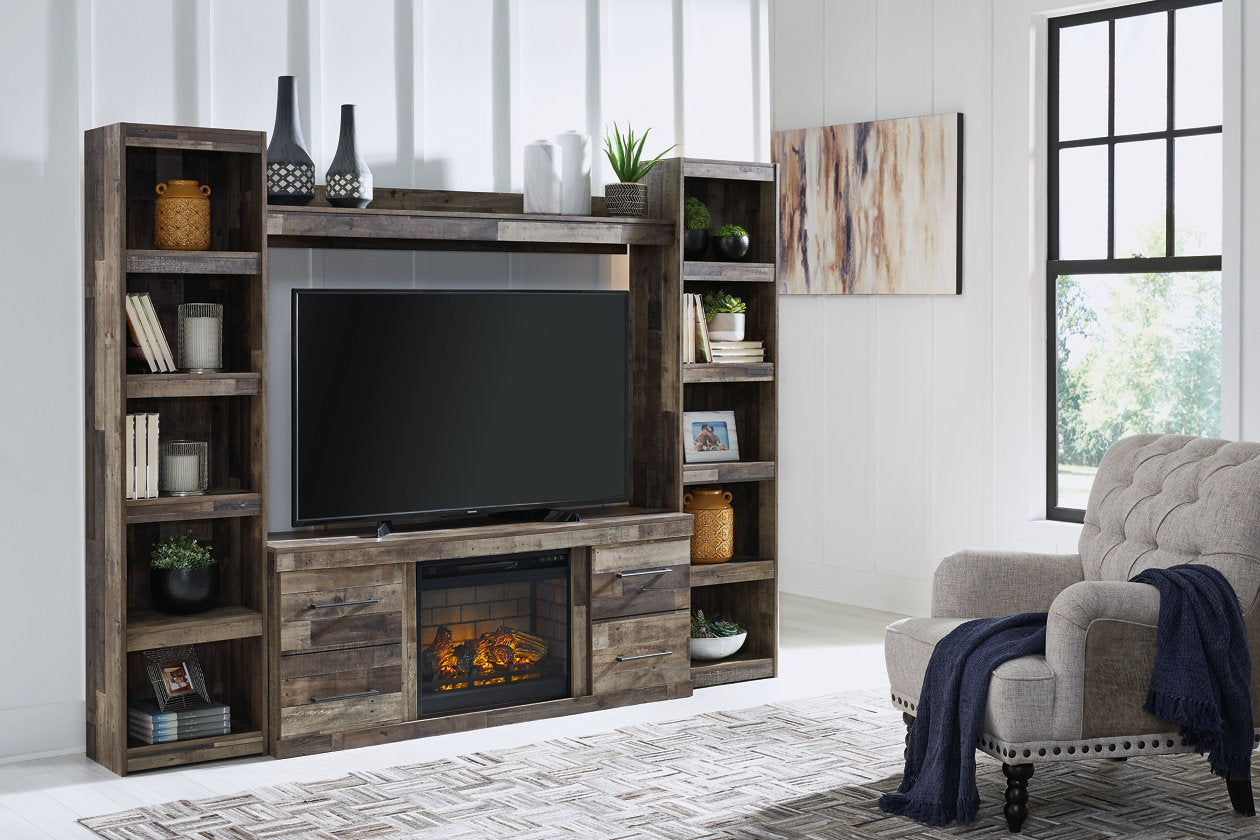 Derekson Multi Gray 4-Piece Entertainment Center with Electric Fireplace - Ashley - Luna Furniture