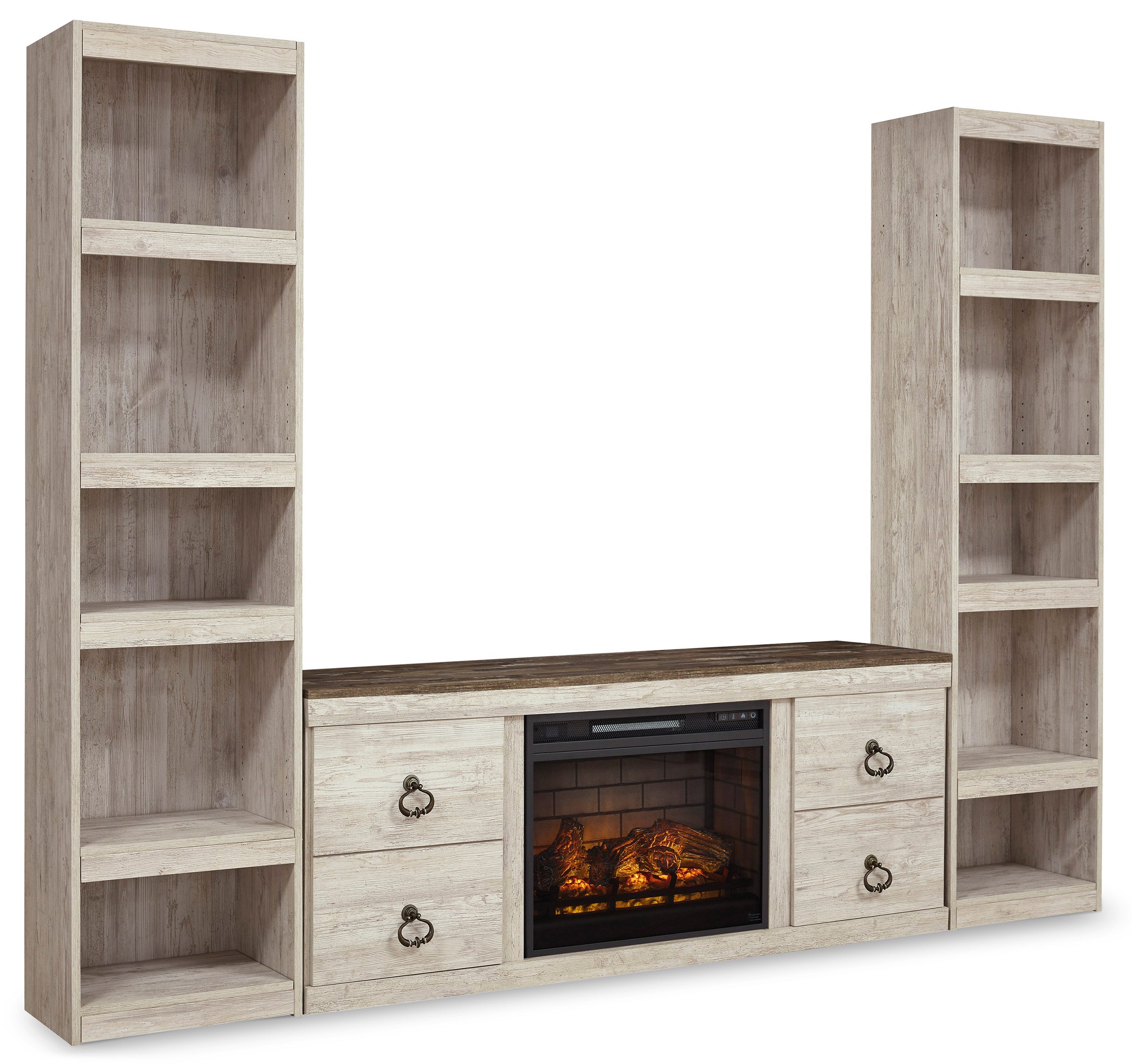 Willowton Whitewash 3-Piece Entertainment Center with Electric Fireplace - Ashley - Luna Furniture