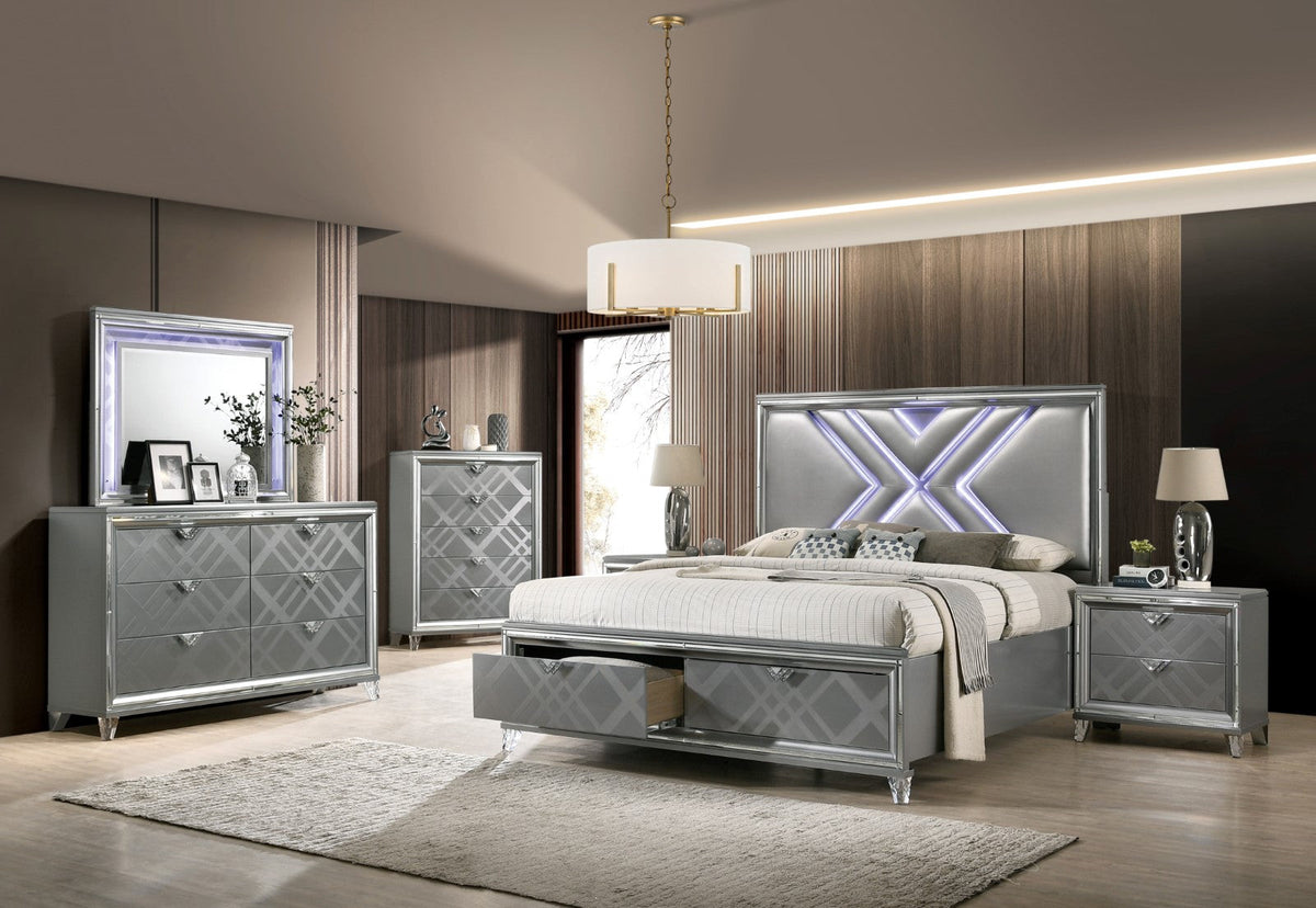 Emmeline Silver Contemporary Storage Bedroom Set