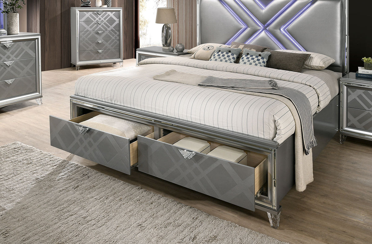 Emmeline Silver Contemporary Storage Bedroom Set