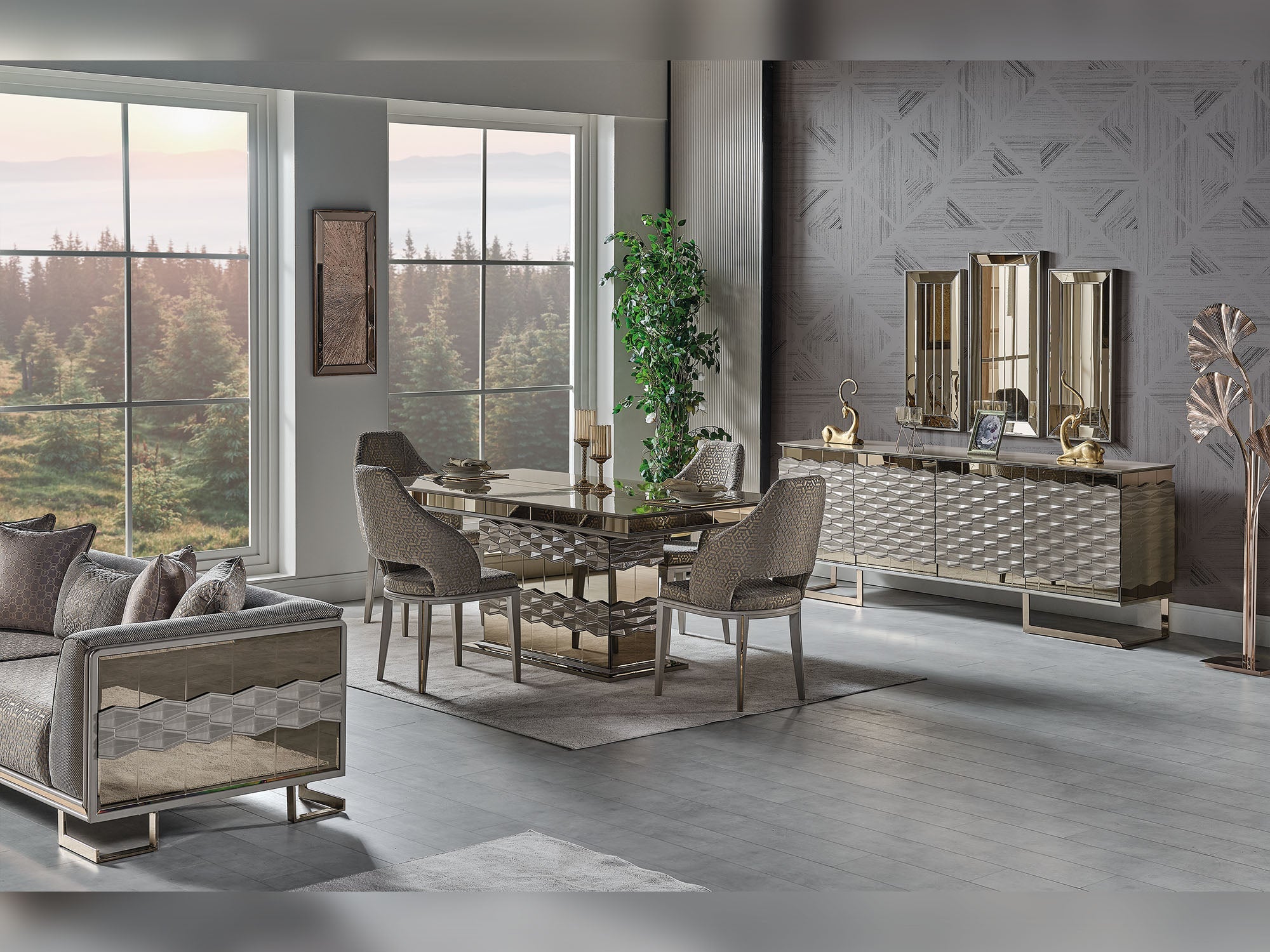 Gokce Diningroom (Consol With Mirror & Dining Table & 6 Dining Chair)