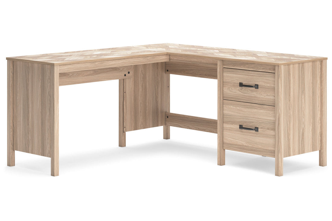 Battelle Tan 60" Home Office Desk with Return - Ashley - Luna Furniture