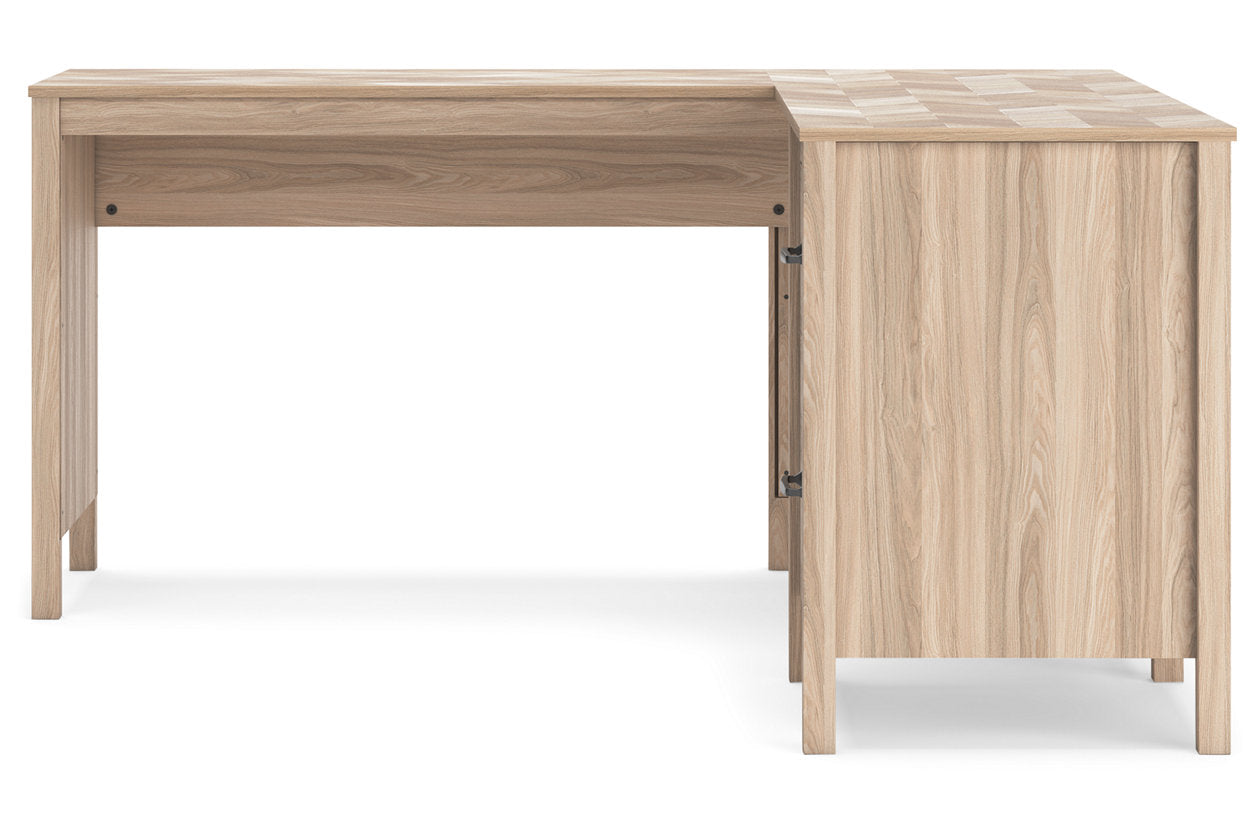 Battelle Tan 60" Home Office Desk with Return - Ashley - Luna Furniture