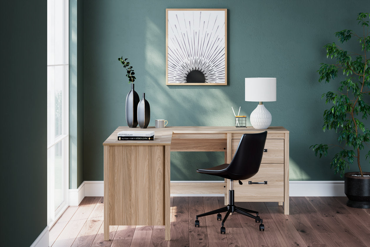 Battelle Tan 60" Home Office Desk with Return - Ashley - Luna Furniture