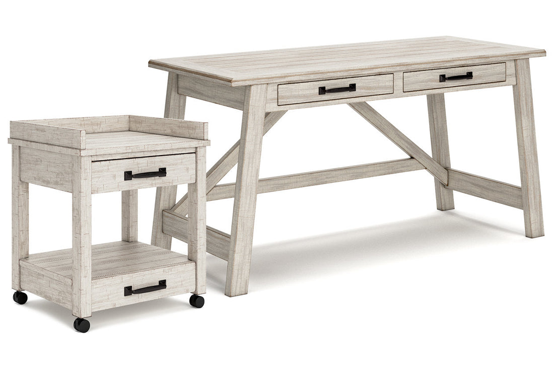 Carynhurst Whitewash Home Office Desk and Printer Stand - Ashley - Luna Furniture