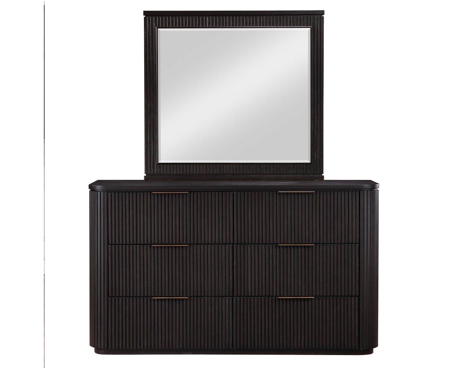 Henry 65″ 6-Drawer Reeded Dresser and Mirror, Espresso Finish