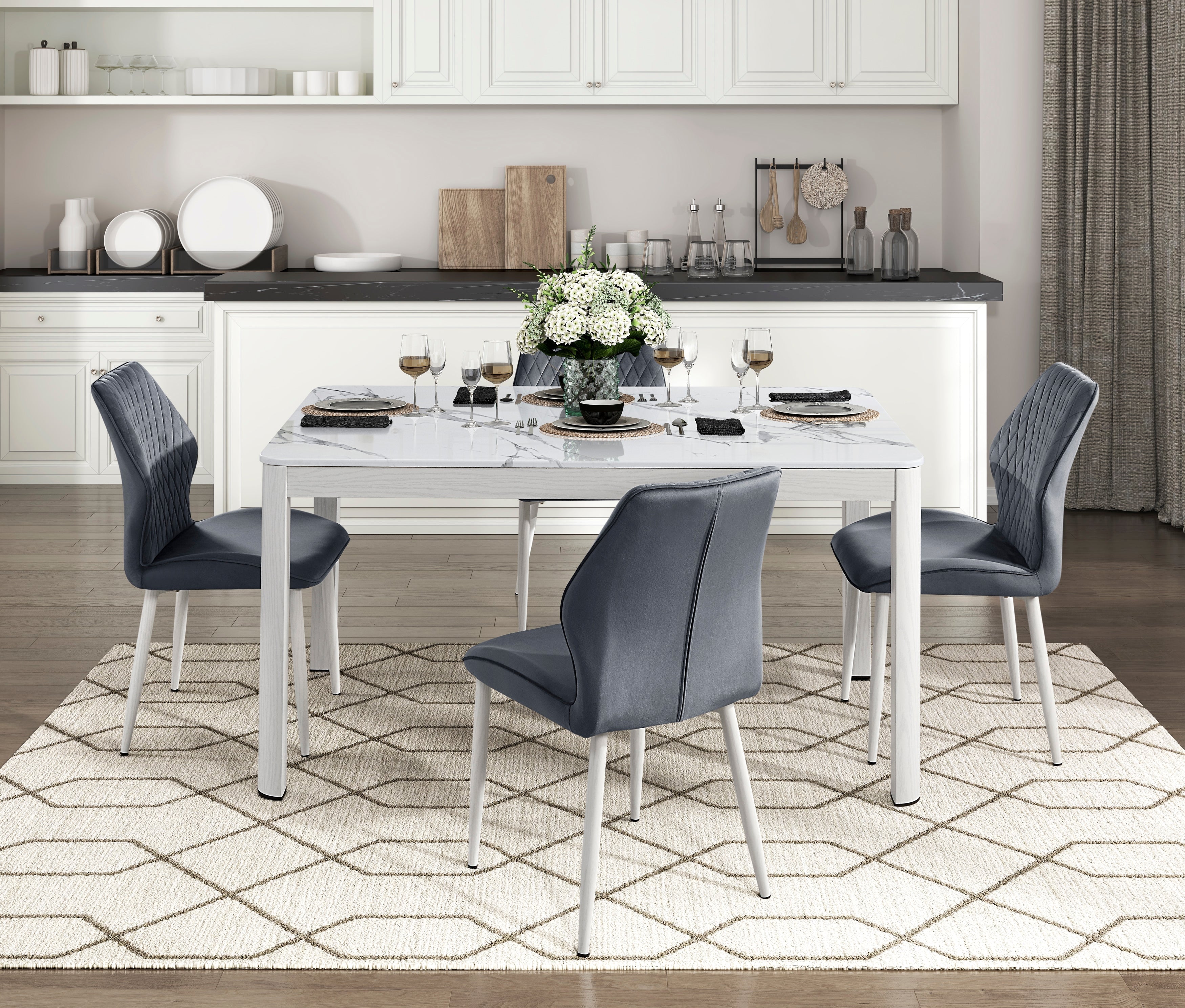 Hollis White/Dark Gray Stone Top Dining Set from Homelegance - Luna Furniture