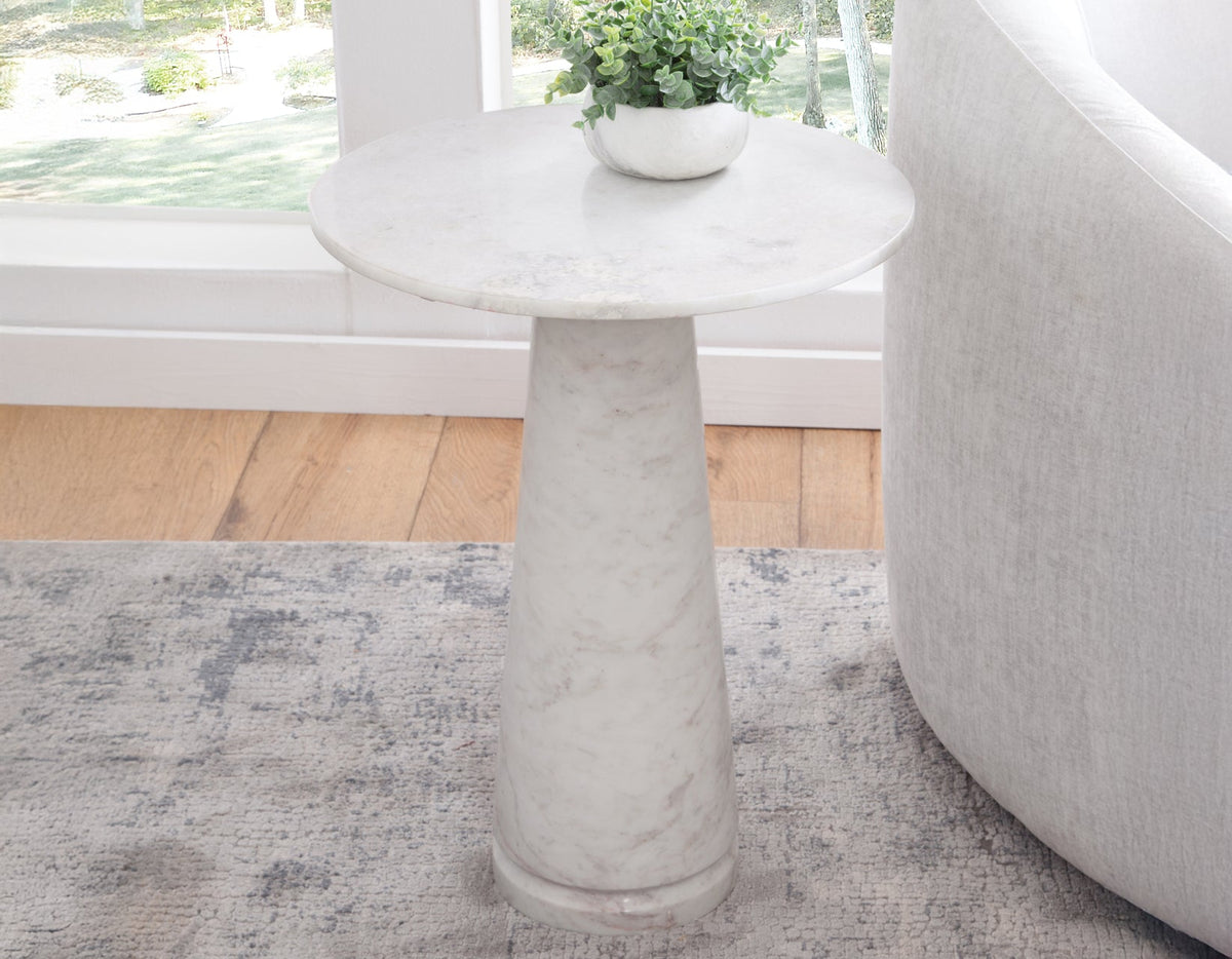 Joni 18″ Round Talita White Marble Accent End Table