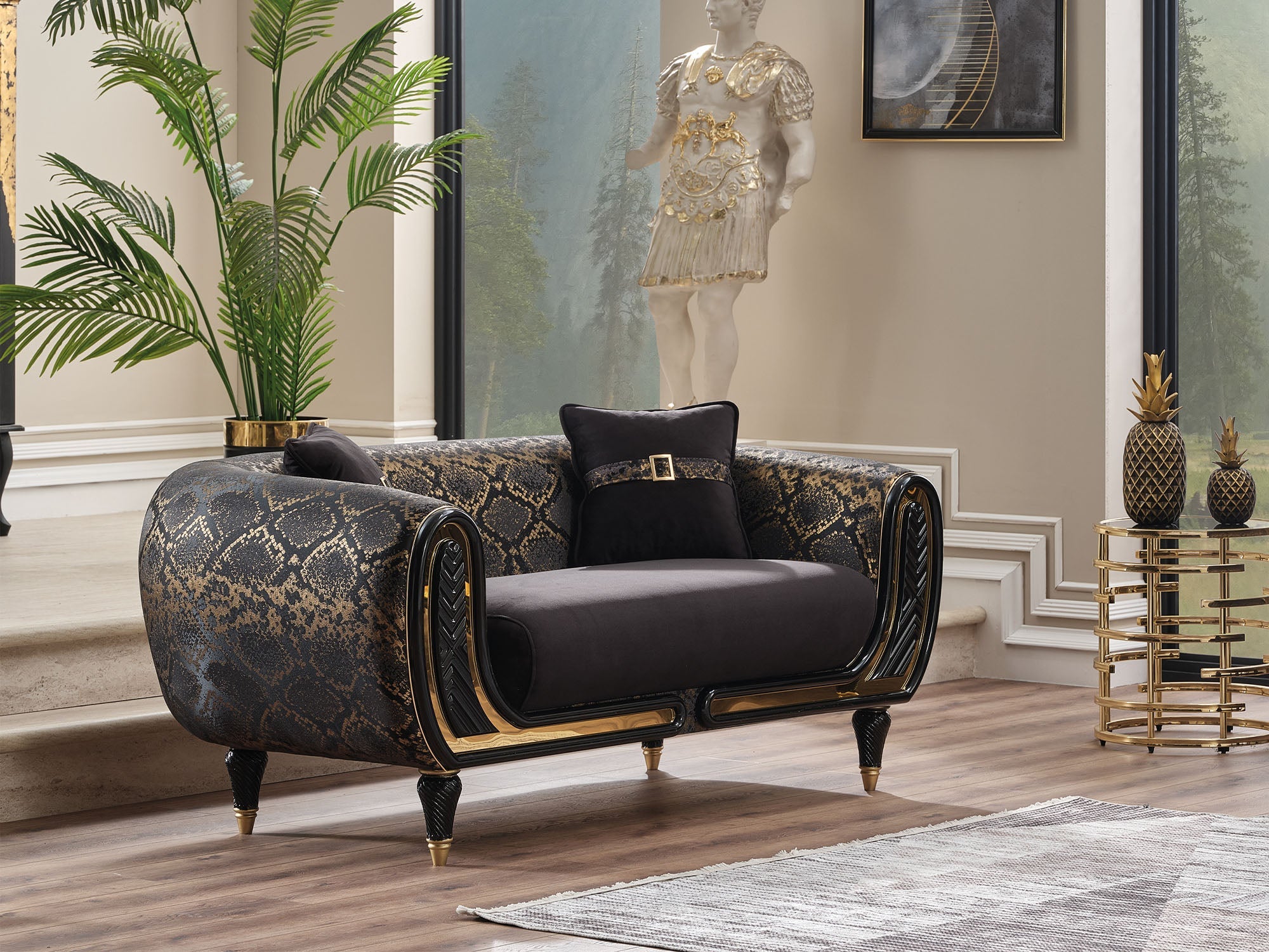 Lima Stationary Loveseat in Black