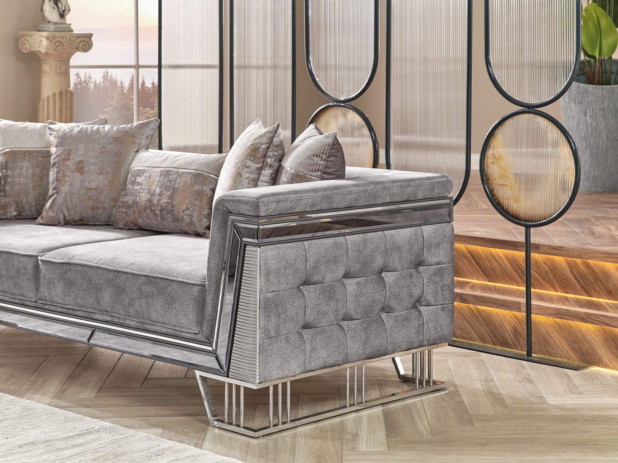 Munich Stationary Loveseat in Grey