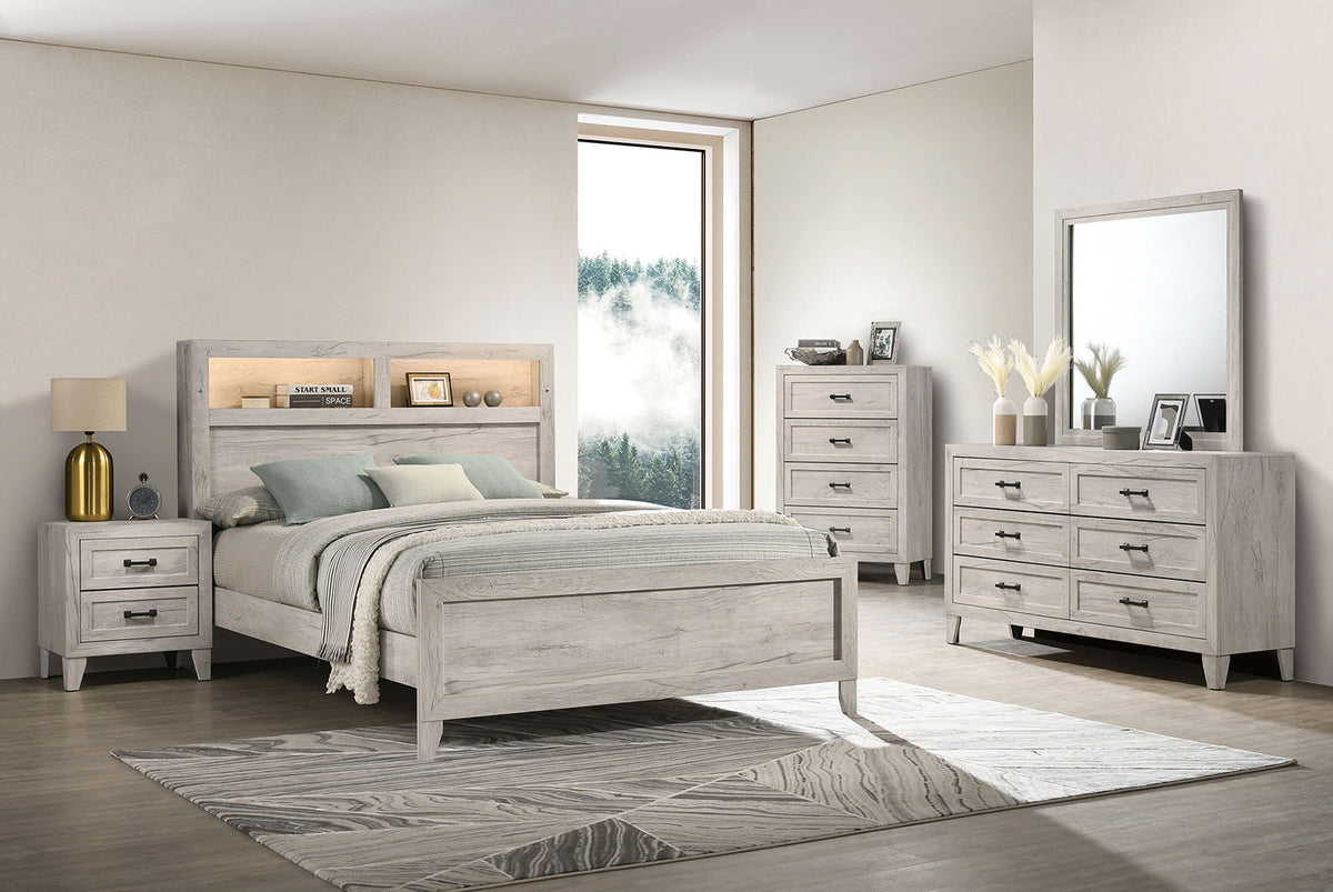 Mysen White Wash Contemporary Bedroom Set