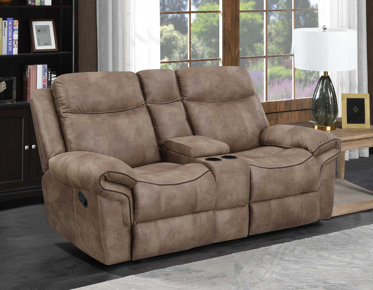 Nashville Cocoa Manual Glider Recliner Console Loveseat