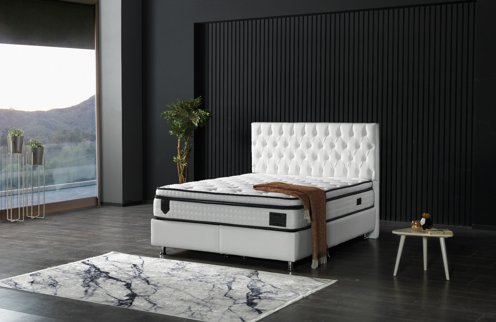 Nevada Queen Storage Bed With Headboard Vinyl in White