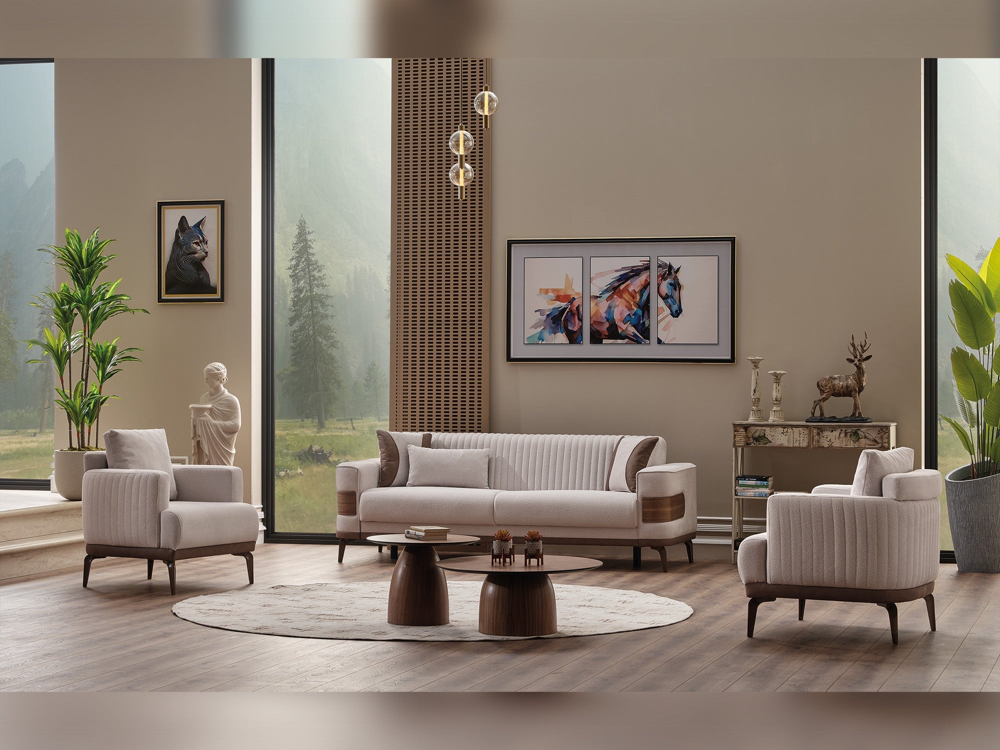 New Mood 3-pieces (Sofa & Loveseat & Chair) Livingroom Set in Cream