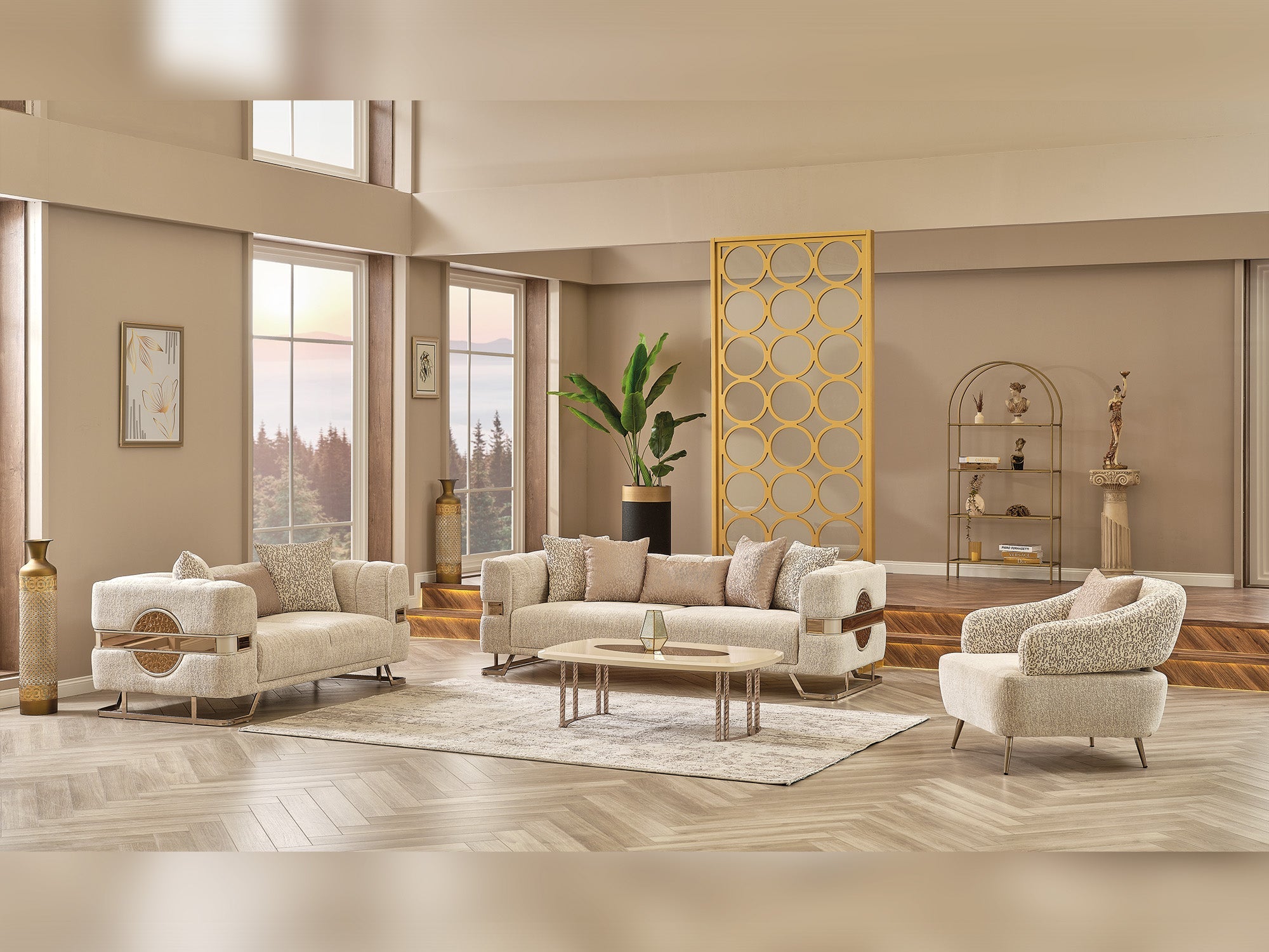 Nova 3-pieces (Sofa & Loveseat & Chair) Livingroom Set in Cream