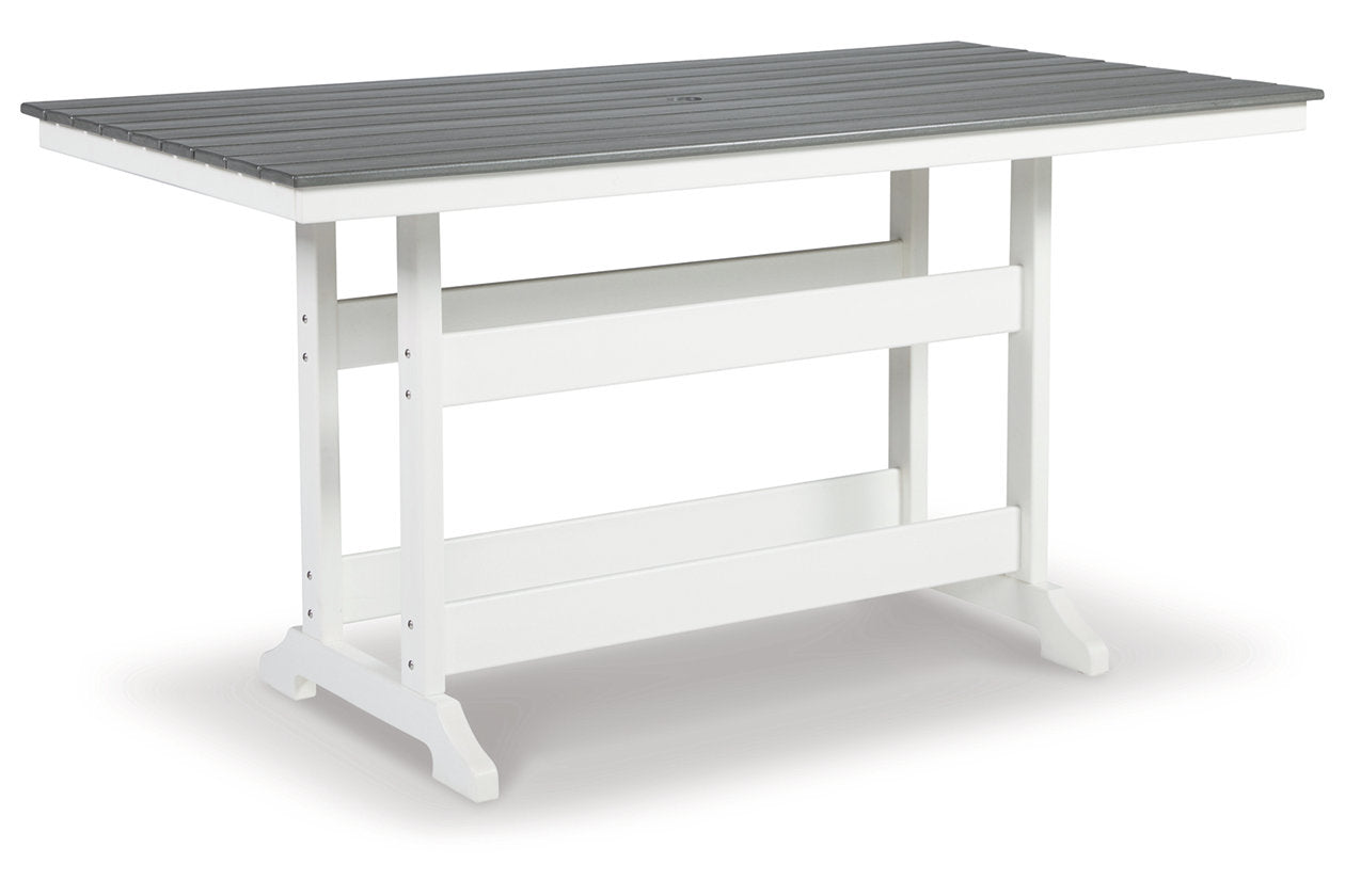 Transville Gray/White Outdoor Counter Height Dining Table with 4 Barstools - Ashley - Luna Furniture