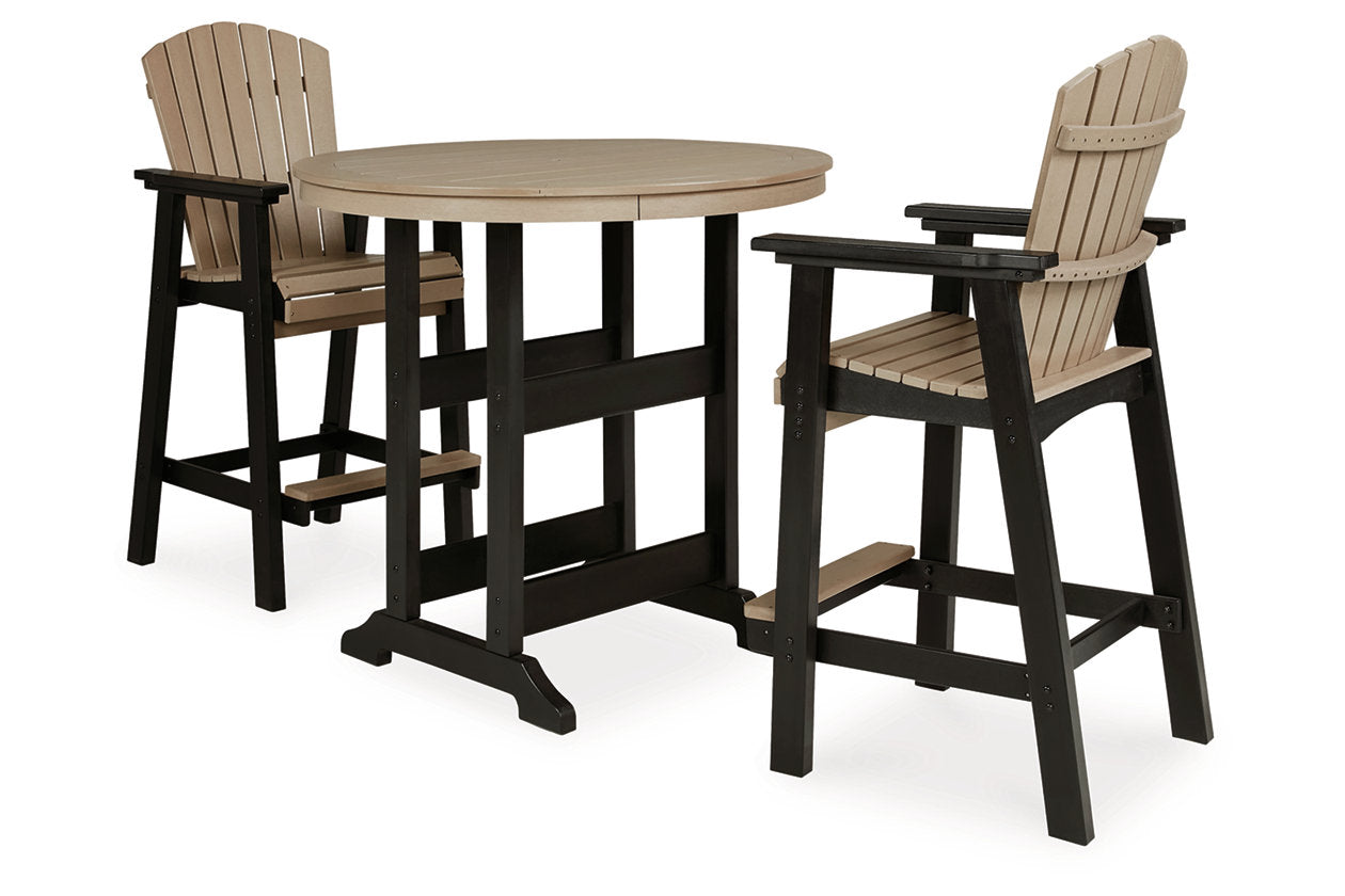 Fairen Trail Black/Driftwood Outdoor Counter Height Dining Table with 2 Barstools - Ashley - Luna Furniture