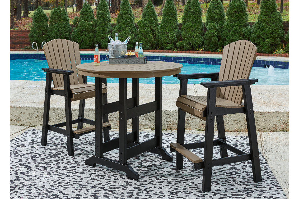 Fairen Trail Black/Driftwood Outdoor Counter Height Dining Table with 2 Barstools - Ashley - Luna Furniture