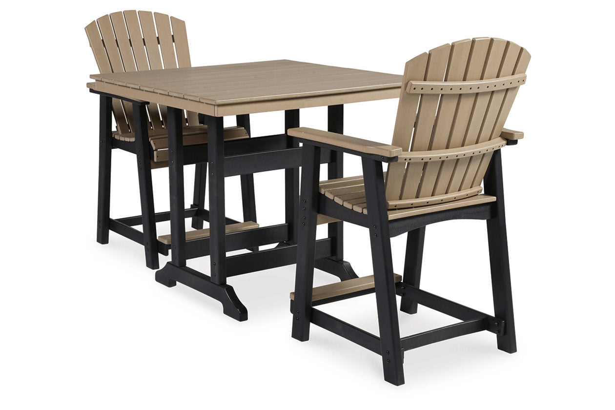 Fairen Trail Black/Driftwood Outdoor Counter Height Dining Table with 2 Barstools - Ashley - Luna Furniture