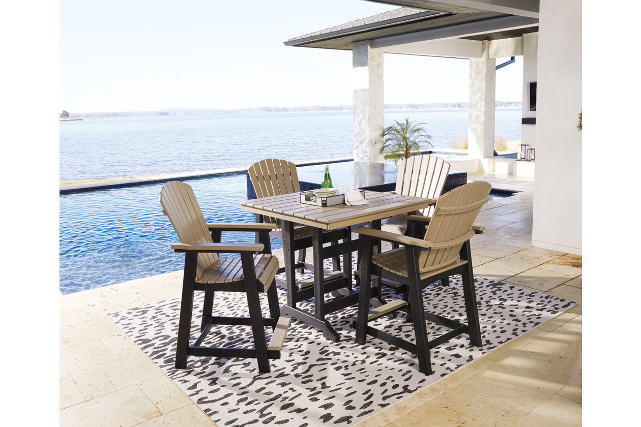 Fairen Trail Black/Driftwood Outdoor Counter Height Dining Table with 4 Barstools - Ashley - Luna Furniture