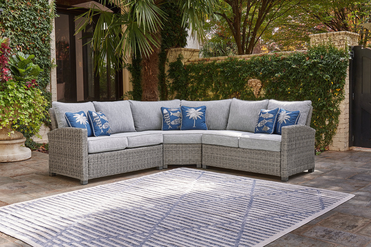 Naples Beach Light Gray 3-Piece Outdoor Sectional - Ashley - Luna Furniture