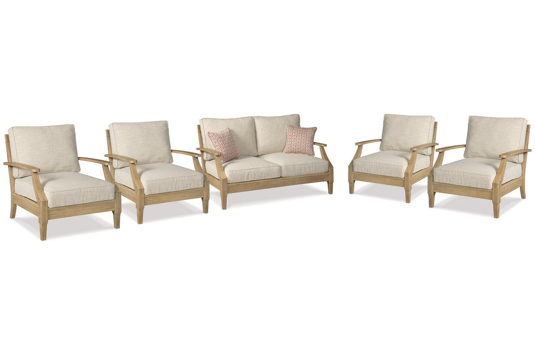 Clare View Beige Outdoor Loveseat and 4 Lounge Chairs - Ashley - Luna Furniture