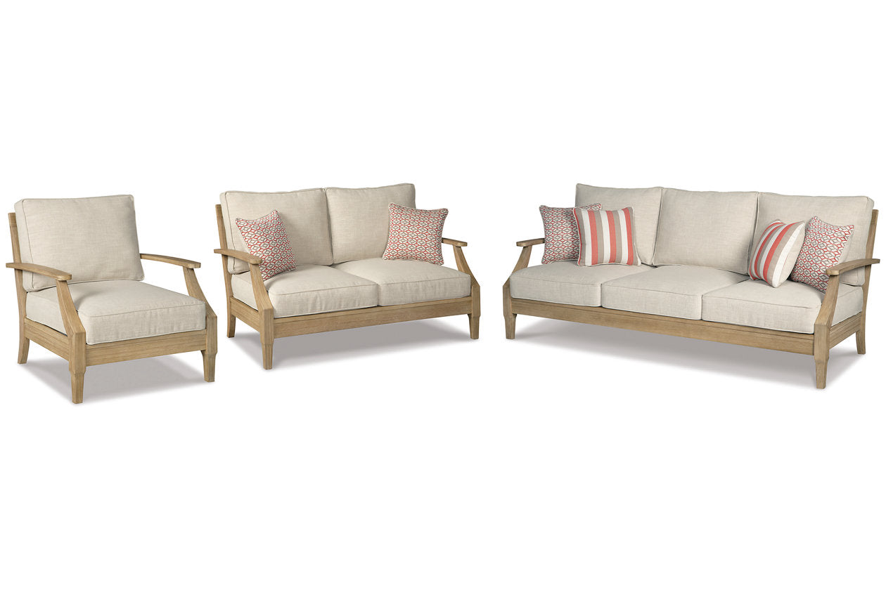 Clare View Beige Outdoor Sofa, Loveseat and Lounge Chair - Ashley - Luna Furniture