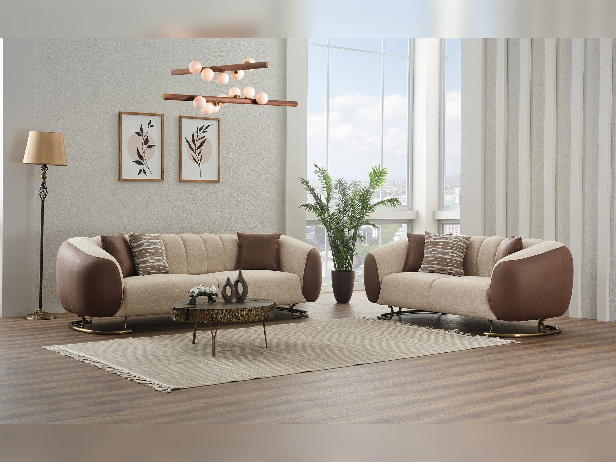 Palmera 3-pieces (Sofa & Loveseat & Chair) Livingroom Set in Cream