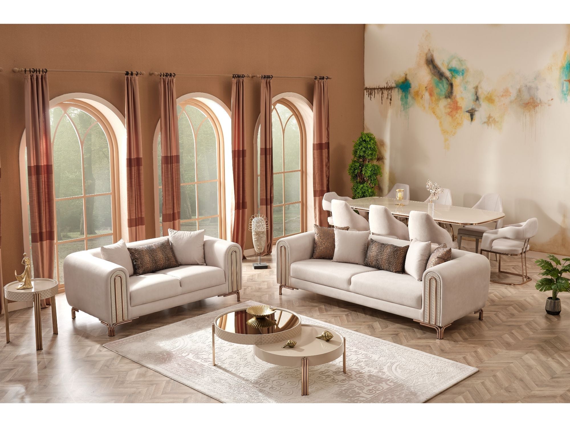 Paris 3-pieces (Sofa & Loveseat & Chair) Livingroom Set in Cream