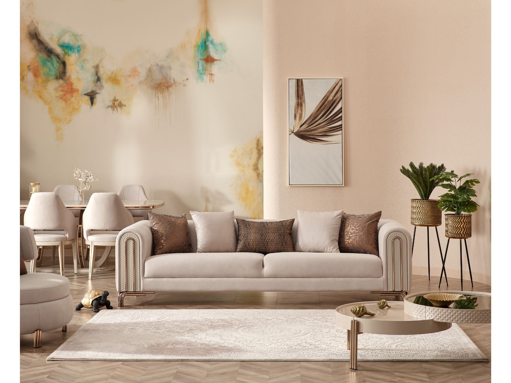 Paris Stationary 4 Seat Sofa in Cream