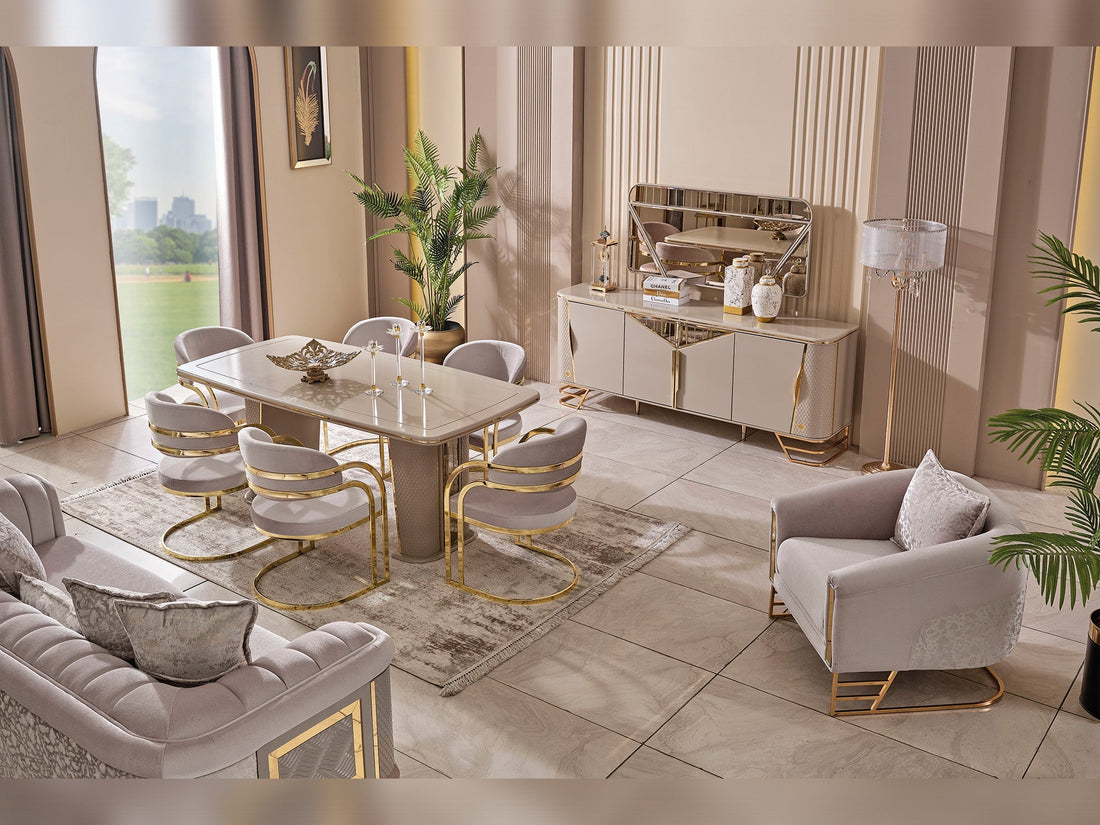 Romans Diningroom (Consol With Mirror & Dining Table & 6 Dining Chair)